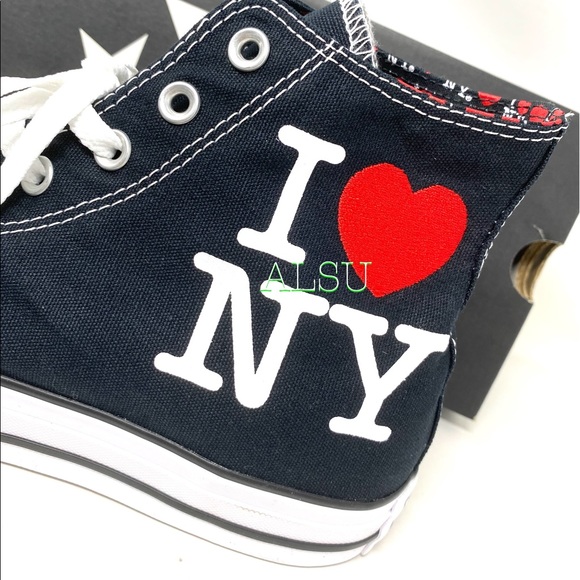 Converse Ctas High Top I❤️NY Canvas Black Shoes Men’s Size Sneakers 161183F - Picture 9 of 12